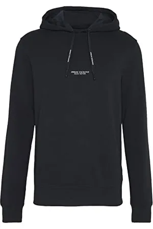 Armani Exchange Herren Pull-Over Hooded Sweatshirt with Front Back Logo Kapuzenpullover, Marineblau, Small