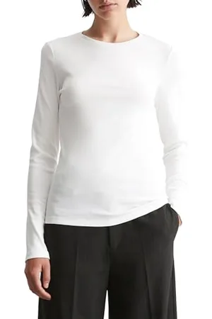 Marc O’ Polo Marc OߴPolo Denim Damen Langarmshirt mit Stretch-Anteil Slim Fit, Schwarz (Silky White), XS