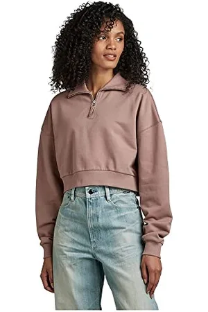 G-Star RAW Damen Cropped Half Zip Loose Sweatshirt, , S