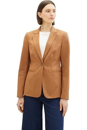 TOM TAILOR Damen Slim Fit Basic Satin Blazer , light chestnut, 36