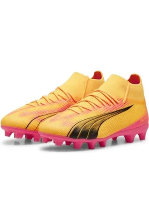 PUMA Ultra PRO FG/AG Jr Soccer Shoe, Sun Stream Black-Sunset Glow, 38.5 EU