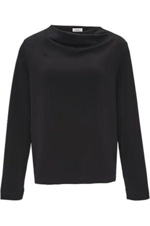 QS by s.Oliver Fließendes Langarmshirt mit Wasserfall-Kragen schwarz 46