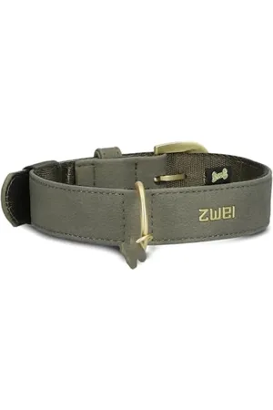 Zwei Hundehalsband Leo LE15 aus hochwertigem Kunstleder, Elegantes Halsband verstellbar für mittelgroße & große Hunde mit Halsumfang von 37-50 cm