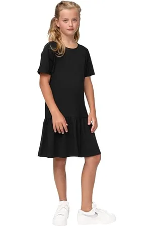 Urban classics Mädchen Kleid Girls Valance Tee Dress, Sommer Volantkleid für Mädchen, Kurzarm, black, 158/164