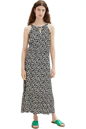 TOM TAILOR Damen 1037238 Maxikleid mit Volant, 32148-Black Small Abstract Design, 42