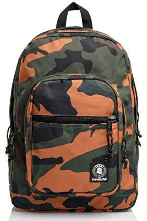 Invicta Rucksack aus nachhaltigem Stoff, Backpack mit Trinkflaschenfach, Laptopfach, Extra Platz - 38 LT - Unisex, für Schule, Sport und Freizeit, italienisches Design, grün/orange, JELEK FANTASY