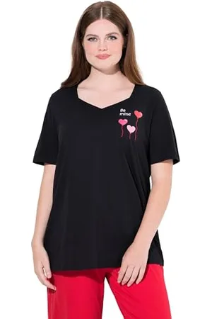 Ulla Popken Damen große Größen Übergrößen Plus Size Pyjamashirt, Herzen, Halbarm
