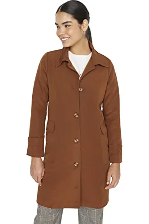 Trendyol Damen Damen Oversize Straight Flat Webstoff Trenchcoat Coat, Braun, 36 EU