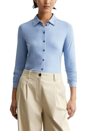 Marc O’ Polo Marc OߴPolo Damen Jerseybluse mit Stretch-Anteil Spitzkragen, Blau , XS