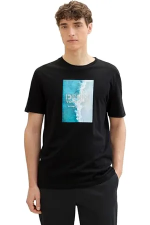 TOM TAILOR Herren T-Shirt mit Fotoprint aus Baumwolle, Black, S