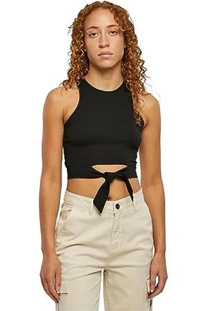 Urban classics Damen Ladies Cropped Knot Top Trägershirt/Cami Shirt, Black, 5XL