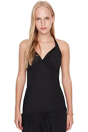 Trendyol Damen Woman Mini Ruffle Hem V Neck Woven Dress Kleid, , 64