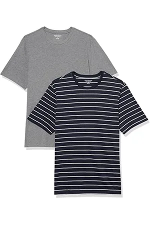 Amazon Herren Kurzärmeliges T-Shirt mit Rundhalsausschnitt aus Baumwolle – Regular Fit, 2er-Pack, , L