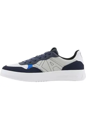 Armani Exchange Herren Seattle, Suede Details, Embroidered Logo Sneaker, Grey+Navy, 45 EU
