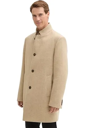 TOM TAILOR Herren 1042474 Wollmantel mit Knopfleiste, 32526-Big Beige Herringbone Optic, M