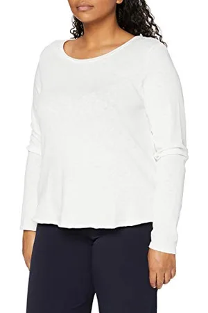 Marc O’ Polo Marc OߴPolo Denim Damen Langarmshirt aus Bio-Baumwolle mit U-Boot-Ausschnitt, Weiß (Scandinavian White), L