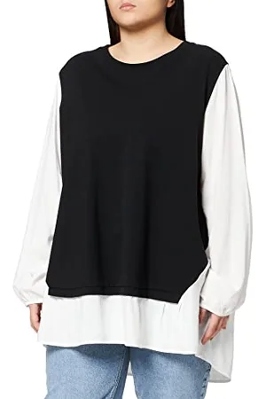 Samoon Damen Blusenshirt im Lagenlook Langarm, elastischer Ärmelsaum unifarben Black 42