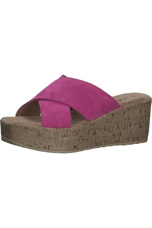 QS by s.Oliver Damen Pantoletten aus Leder Plateau, Rosa , 39 EU