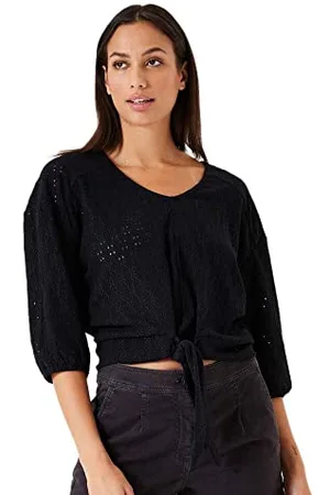 Garcia Damen Shirt Short Sleeve Bluse, Black, XL