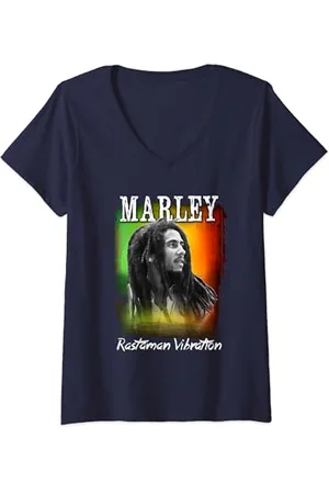 Bob Marley Rastaman Sonnenuntergang T-Shirt mit V-Ausschnitt