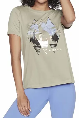 Skechers Damen Mountain Scape Tee T-Shirt, Green