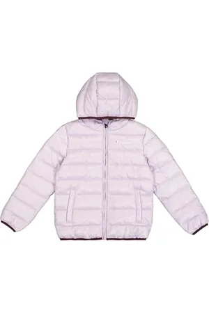 Champion Legacy Outdoor B (306868) – WR Light Cirè 40gr Small Script Logo Kapuzenjacke, Orchidea (ORP), 11–12 Jahre (L), Unisex – Kinder FW24