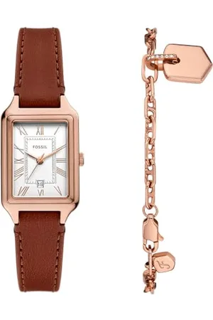 Fossil Damen Analog Quarz Uhr mit Leder Armband ES5377SET