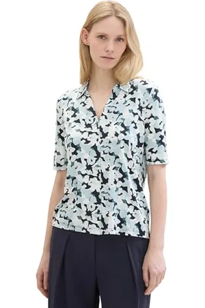 TOM TAILOR Damen Basic Blusen-Shirt mit Allover-Print, blue small floral design, XS