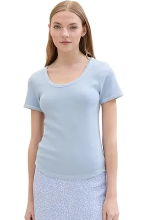 TOM TAILOR Damen Basic T-Shirt mit Ripp, dusty cornflower, XS