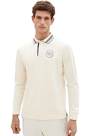 TOM TAILOR Herren 1037813 Longsleeve Poloshirt mit Logo-Print, 18592-vintage beige, XXL