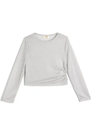 Koton Girls T-Shirt Long Sleeve Crew Neck Shiny Fabric Drawstring