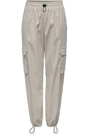 ONLY Cargo Hose Lässige Stoffhose Poptrash Paperback Pants Trousers mit Gummizug Abschluss ONLCASHI, Farben:Hellgrau,Größe Damen:XL/L32,Z - Länge L30/32/34/36/38:L32