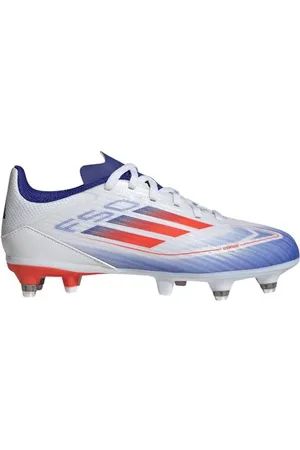 adidas F50 League Football Boots Firm Ground Fußballschuhe, Cloud White/solar red/Lucid Blue, 33 EU