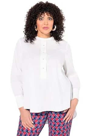 Ulla Popken Damen große Größen Übergrößen Plus Size Tunika, Zierriegel, A-Linie, Rundhals, Langarm