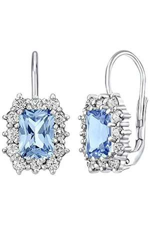 Silvego Damen Ohrringe aus 925 Sterling Silber mit synthetischem blauem Topas Form Rechteck