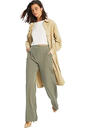 Trendyol Damen Open Straight Trousers Pants, Helles Khaki, 38 EU