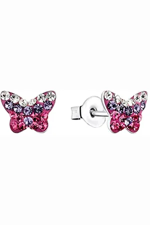 Amor Ohrstecker 925 Sterling Silber Mädchen Kinder Ohrschmuck, mit Glas, 0,6 cm, Silber, Schmetterling, Kommt in Schmuck Geschenk Box, 9540709