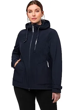 Ulla Popken Damen, große Größen, Softshelljacke, wasserabweisend, Fleecefutter, Kapuze