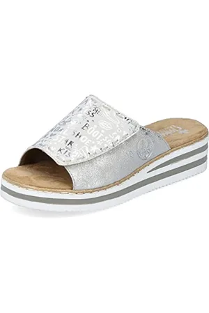 Rieker Damen Slipper V0290, Frauen Slip On,Halbschuhe,Loafer,Slip-ons,freitzeitschuhe,Slides,Silber/Platin (90),43 EU / 9 UK