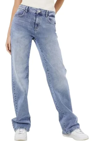 Noisy May Damen Wide Leg Jeans Normal Waist Straight Denim Stretch Hose Stoned Design NMYOLANDA