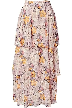Kaffe Damen Women A-Line KAsorita Maxi Skirt Rock, Beige/Pink/Orange Flower, 38