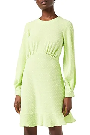 Closet Damen Tiered, Puff Sleeves, Gathers at Waist, Mini, Dobby dot Design, Cuff Detailing, A-line Silhouette Casual Dress, , 12 (32er Pack)