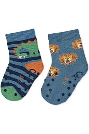 Sterntaler Baby Jungen Krabbelsocken ABS-Krabbelsöckchen Doppelpack Dino und Löwe - Krabbelsocken - mit Anti-Rutsch Sohle - , 18