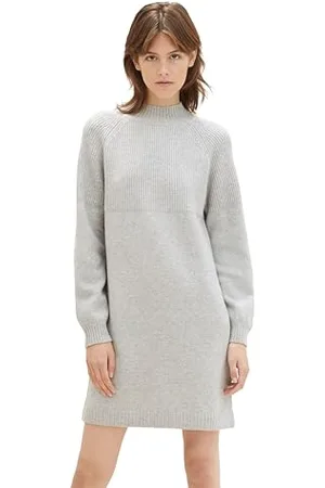 TOM TAILOR Damen Basic Strickkleid mit Stehkragen , basic light grey melange, XXL