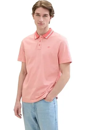 TOM TAILOR Herren Basic Poloshirt mit Streifen, flamingo flower white stripes, S