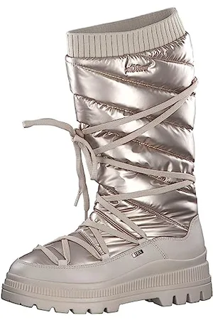 QS by s.Oliver Damen Winterstiefel ohne Absatz mit Schnürung Gefüttert Beige , 41