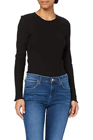 SELECTED Damen Slfanna Crew Neck Tee Noos Longsleeve, Black, M EU