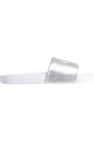 Calvin Klein Jeans Damen Badeschuhe Slide Badelatschen, Weiß (Bright White/Silver), 41