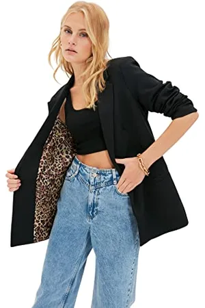 Trendyol Damen Liner Black Leopard Primer Detailed Blazer Jacket Black , , 42 EU