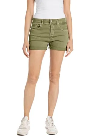 Replay Damen Jeans Shorts Anyta Baggy-Fit, (Grün), 29